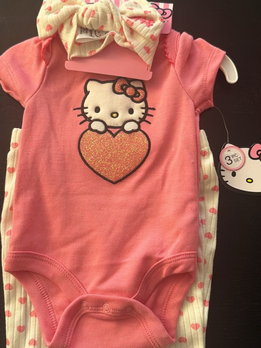 Hello Kitty Pink and Cream Heart Baby Bodysuit Set